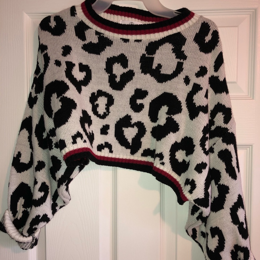 Cropped cheetah sweater